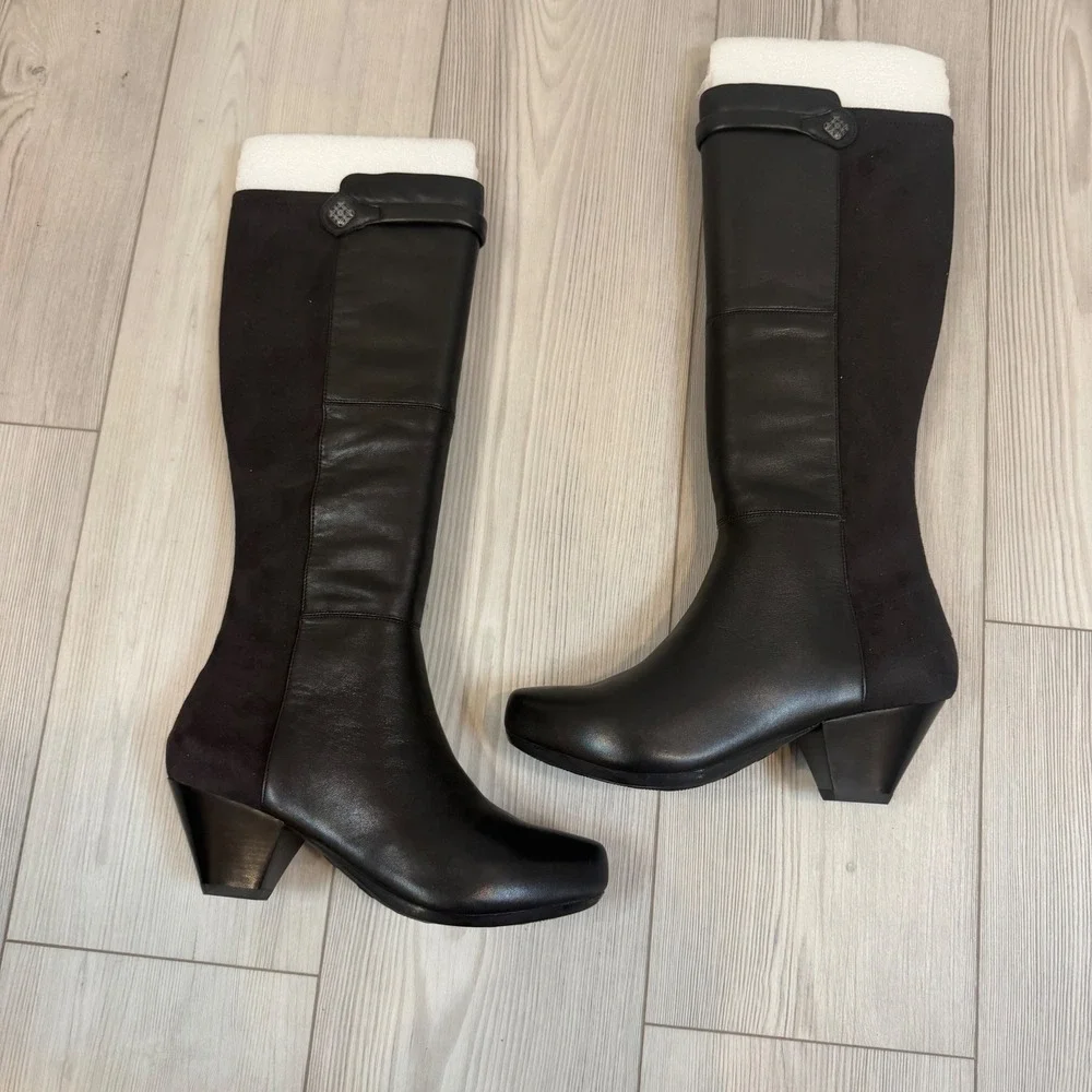 NEW Dansko Bethany Black Nappa Leather Knee High Heeled Boots Size 39 US 8.5-9